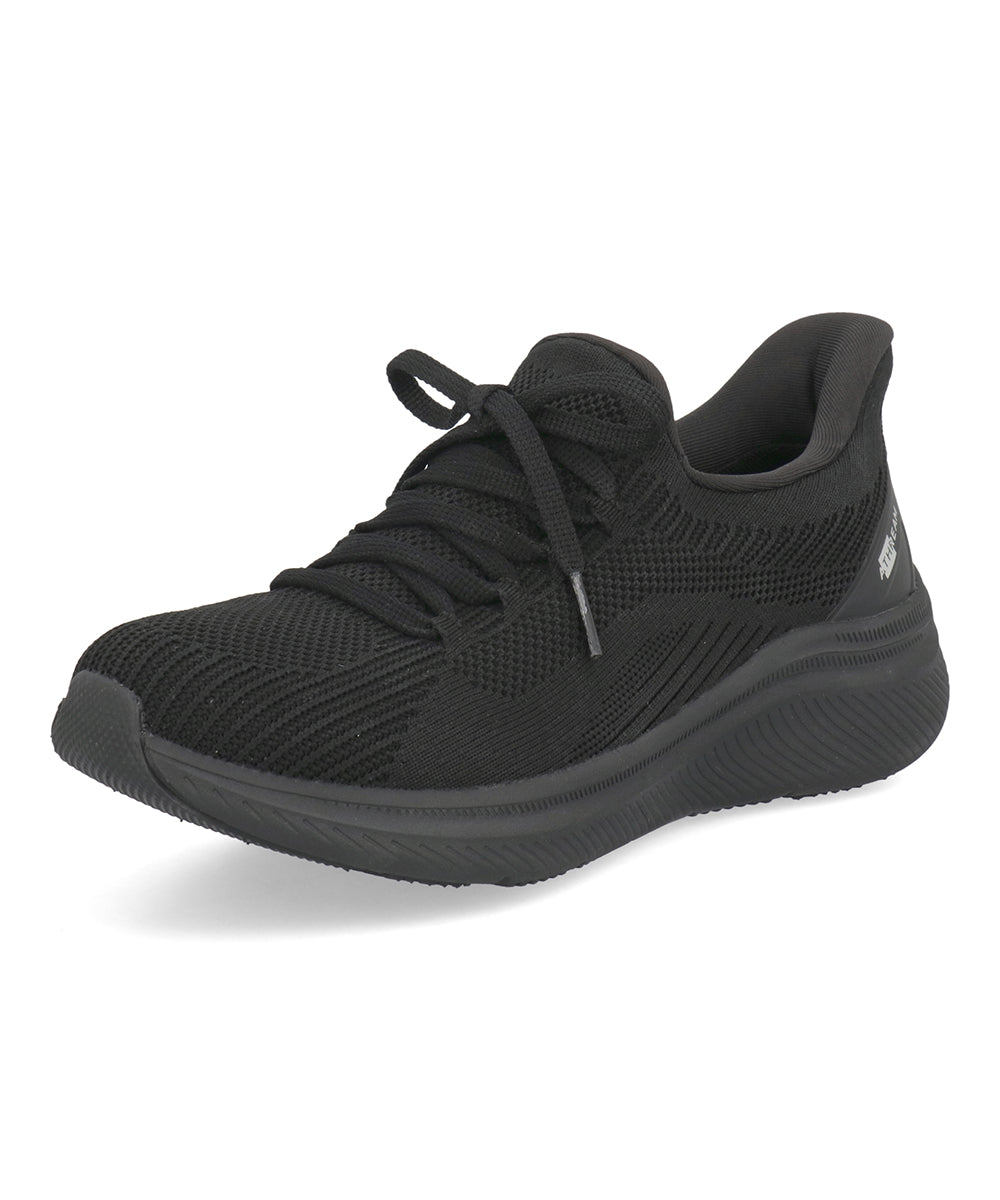 ATHREAM アスリーム 【ハンズフリー】レディース ニットスニーカー【防水透湿/軽量/幅広4E/滑りにくい】ウォーキングシューズ 776103 [HF] ブラック/ブラック